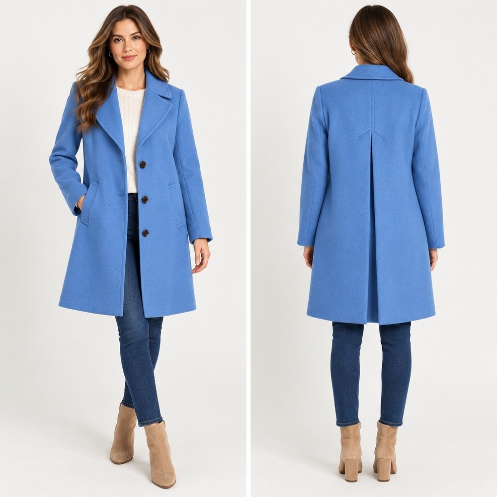 Sam Edelman Womens Lake Blue Wool Blend Notched Lapel Car Coat Size 8 Preppy
